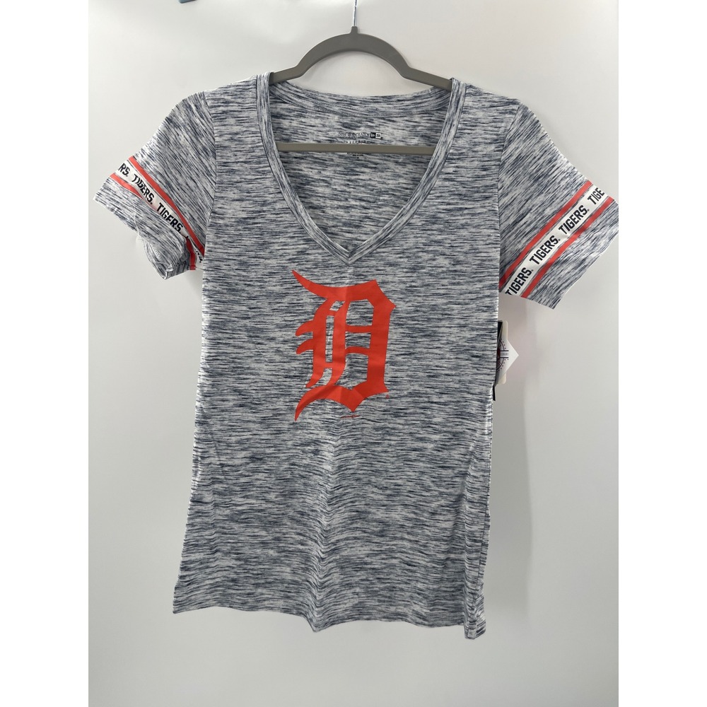 5th & Ocean Detroit Tigers MLB Womens V-Neck Space Dye T-Shirt Navy M C7968L